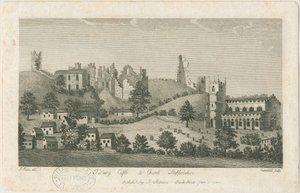 Tutbury城堡和教堂-东南面视图：版画，nd [1762-1792]（印刷） 作者 斯蒂宾肖