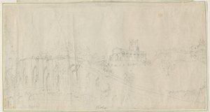Tutbury教堂和城堡-东北视图：铅笔素描，nd [1762-1802]（绘制） 作者 斯蒂宾肖