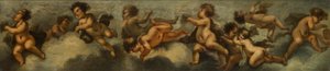 Putti disporting，c.1655-72（纸铺在画布上，有玻璃保护） 作者 斯特凡诺（后）马格纳斯科
