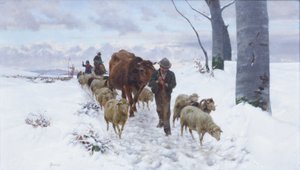 雪后从市场回来，1877 年前（布面油画）