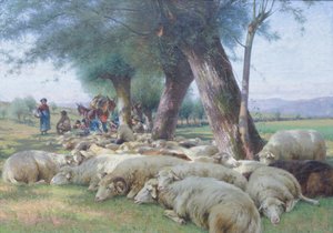 休息的绵羊，约 1900 年（布面油画）