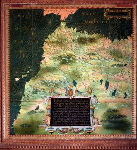 北非（摩洛哥）和直布罗陀底特律地图，由Stefano Bonsignori（？ -1589）意大利宇宙学家和画家绘制。1581年左右。佛罗伦萨，韦基奥宫，Mappamondo厅