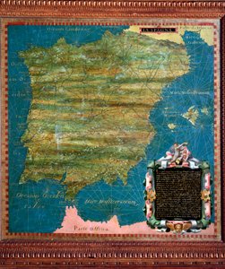 西班牙和葡萄牙地图，由Stefano Bonsignori（？ -1589）意大利宇宙学家和画家绘制。1581年左右。佛罗伦萨，韦基奥宫，Mappamondo厅