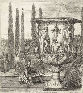年轻的科西莫三世-美第奇在美第奇花瓶上签名
Romae, in hortis Medicaeis marmoreum eximium（物体上的标题）
罗马及周边景观（系列标题）
六大景观，其中四幅是罗马，两幅是罗马坎帕涅（系列标题） 作者 斯蒂法诺·德拉·贝拉