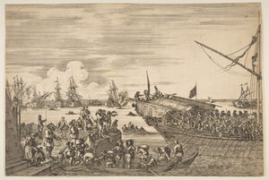 1654-55年，从里窝那港口的风景中离开里窝那港口的一个厨房。 作者 斯蒂法诺·德拉·贝拉