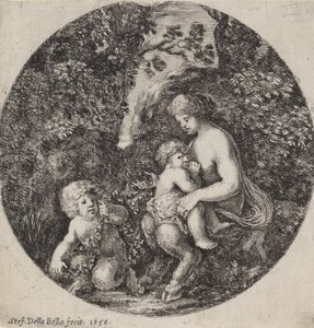 女萨提尔在树林中护理一个孩子，1656年。