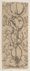 一头雄鹿和两头野猪的头像，在橡树枝的围栏里，约1653年。 作者 斯蒂法诺·德拉·贝拉