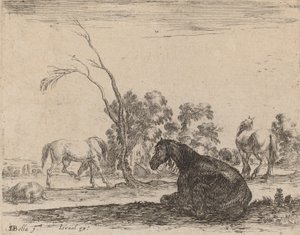 草场上的马，1642年。 作者 斯蒂法诺·德拉·贝拉