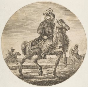 匈牙利骑兵向右骑，其他骑兵在后台，马戏团，大约。 1651。 作者 斯蒂法诺·德拉·贝拉