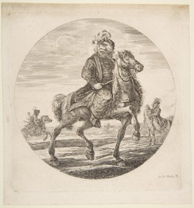 匈牙利骑兵向右骑，其他骑兵在后台，马戏团，大约。 1651。 作者 斯蒂法诺·德拉·贝拉