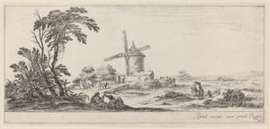 有风车的风景，在1647年或之前。 作者 斯蒂法诺·德拉·贝拉
