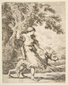 牵着一只大狗的仙女，约1654年。 作者 斯蒂法诺·德拉·贝拉