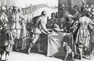 Paying mercenaries, engraving by Stefano della Bella (1610-1664) 作者 斯蒂法诺·德拉·贝拉