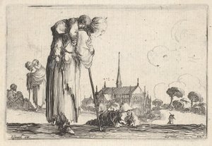 图10：一个农民妇女向右转，背着一个孩子，一个男孩lyi ...，ca。 1642年。 作者 斯蒂法诺·德拉·贝拉
