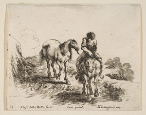 图11：一名年轻的骑手，从前面看，带领另一匹马，来自Diver ...， 1644-47。 作者 斯蒂法诺·德拉·贝拉