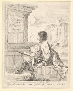 图1：一名年轻男子坐在一块石头上，脸朝左，在1650年拿着一块绘图板。 作者 斯蒂法诺·德拉·贝拉