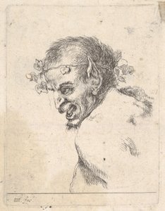 图版29：一个大笑的萨提尔的半身像，正面朝左，出自《各种肖像画》......，约1647年。 作者 斯蒂法诺·德拉·贝拉