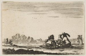 图7：两个贵族坐在中央，从后面看，与一个贵妇海交谈...，1642年。 作者 斯蒂法诺·德拉·贝拉