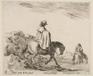 图8：一个骑兵从…河下降到河岸，另一个河上骑兵向右。 1644-47。 作者 斯蒂法诺·德拉·贝拉