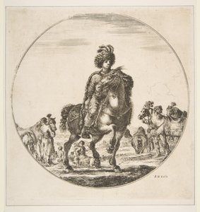 波兰骑兵朝右，圆形构图，出自《骑马骑士团》上的人物雕像，约1651。 作者 斯蒂法诺·德拉·贝拉