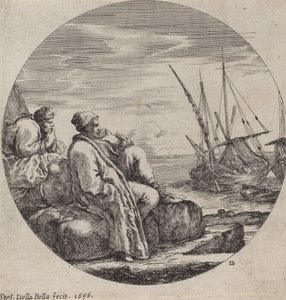 海港与两个土耳其商人，1656年。 作者 斯蒂法诺·德拉·贝拉