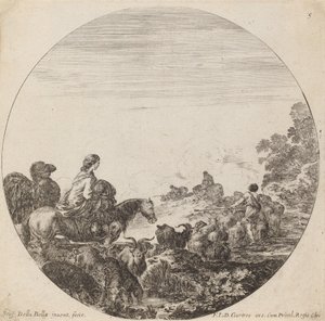 牧羊人和羊群与女人和骆驼，1646年。 作者 斯蒂法诺·德拉·贝拉