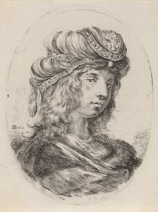 戴带状头巾的女苏丹，向右转，1649-1650。