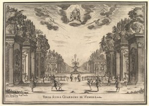 第三场，维纳斯的花园，来自《众神的婚礼》（Le nozze degli Dei），1637。 作者 斯蒂法诺·德拉·贝拉