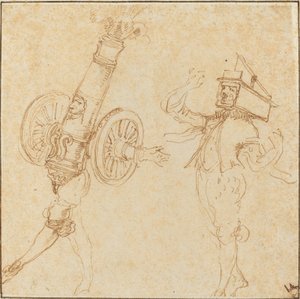 两个穿着化妆舞会服装的人：大炮发射和捕鼠器内的猫，约1645年。 作者 斯蒂法诺·德拉·贝拉