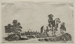 各种人物和风景：一位迷失的骑手问路，1649年。 作者 斯蒂法诺·德拉·贝拉