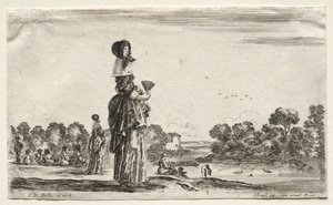 各种人物和风景：在河边观看洗澡的妇女，1649年。 作者 斯蒂法诺·德拉·贝拉