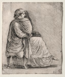 女人坐在凳子上，c。 1620s-1630s。 作者 斯蒂法诺·德拉·贝拉