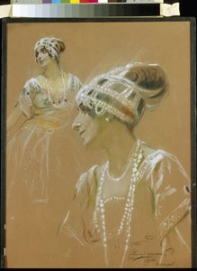 芭蕾舞演员维拉·福基纳（Vera Fokina，1886-1958）的肖像。 （芭蕾舞演员 V. Fokina 的肖像）。 斯捷潘·费奥多罗维奇·楚普里年科 (Stepan Fyodorovich Chuprinko)（1870-？）的作品，纸板粉彩 作者 斯捷潘·费奥多罗维奇·丘普里年科