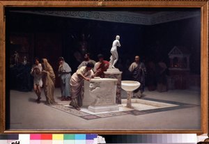 Dans le foyer des Maecena (Caius Cilnius Maecenas (ou Mecene) (vers 70 avant JC-8 avant JC) (在 Maecenas 的门厅)。Stepan Vladislavovich Bakalovich 的绘画 (1857-1947)。Huile sur toile, 45 x 72.7 厘米