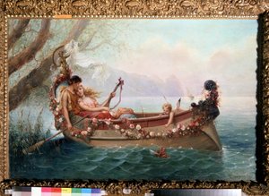 在船上。 斯捷潘·弗拉季斯拉沃维奇·巴卡洛维奇（Stepan Vladislavovich Bakalovich，1857-1947 年）的绘画。 布面油画