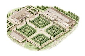 布莱丁罗马别墅，怀特岛（2012 年绘制），约 350-400 年（墨水和水彩画） 作者 斯蒂芬·康林