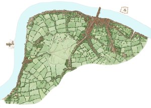 伦敦南岸，沃克斯豪尔和伯蒙奇之间，约 1600 年，2021 年（墨水和水彩，数码）
