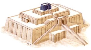乌尔的金字形神塔，推测为公元前 6 世纪的修复（水墨画） 作者 斯蒂芬·康林