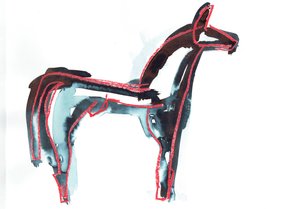 马 III》，2016 年（纸上油画棒和织物染料） 作者 史蒂芬·道