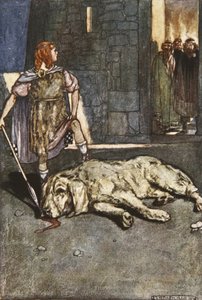 库查林杀死库林的猎犬，插图来自埃莉诺·赫尔（Eleanor Hull，1860-1935 年）《库查林，阿尔斯特的猎犬》