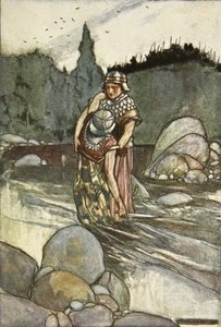 费迪亚落在库丘林之手，插图来自埃莉诺·赫尔（Eleanor Hull，1860-1935 年）《阿尔斯特猎犬库丘林》