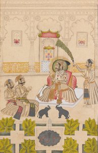 Maharana Amar Singh II被显示为两只银象，ca。 1705。 作者 点画大师