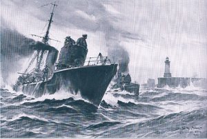 巡逻艇和扫雷艇驶出泽布吕赫港，摘自Union Berlagsefellfchaft出版的《1914-1915年世界大战插图史》。