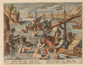 钓珊瑚。选自《Venationes Ferarum, Avium, Piscium》系列，1578年。