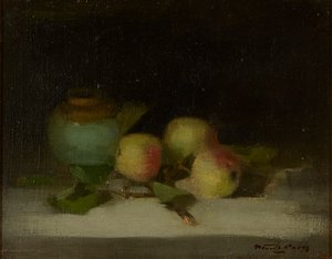 苹果和姜罐的静物（布面油画） 作者 斯图亚特公园