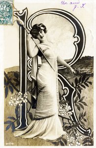 R：加布里埃尔·罗宾（Gabrielle Robinne），法国女演员，法国喜剧演员法兰西（Comedie Francaise）-明信片中的字母 作者 罗伊特林格工作室