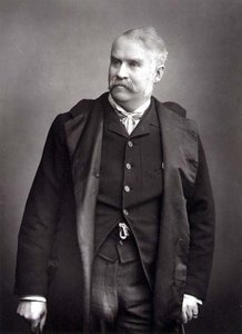 威廉-施温克-吉尔伯特爵士（1836-1911），剧作家，肖像照片（黑白照片）。
