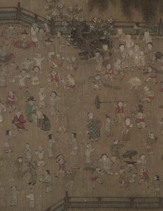 一百个孩子在玩耍，1100年代-1200年代。 作者 苏汉臣