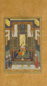 Khusrau和Shirin的婚姻，对开页104，来自Nizami的Khamsa五重奏，回历931年，公元1524-25。创作者：苏丹-穆罕默德-努尔，马哈茂德-穆扎赫布，谢赫-扎达。 作者 苏丹穆罕默德努尔，马哈茂德穆扎希布，谢赫扎达