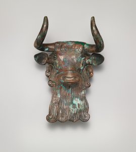 公元前2600年至2350年的公牛头琴摆饰（青铜，饰有贝壳和青金石） 作者 苏美尔人苏美尔人